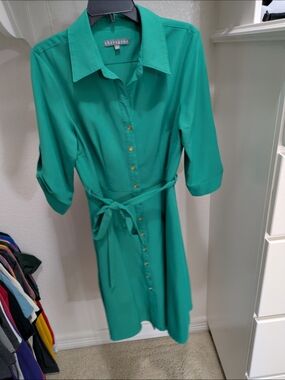 Sharagano Teal Green Button-Front Midi Shirt Dress